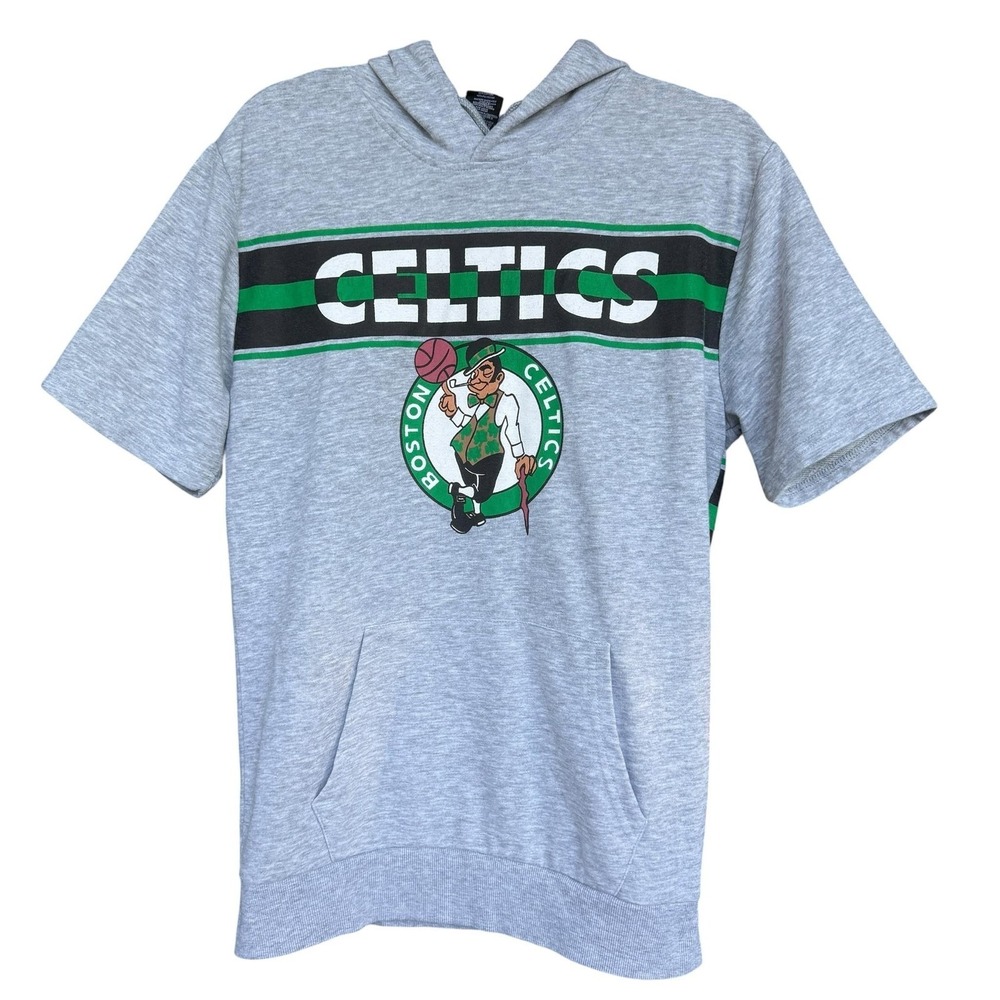 Boston Celtics Shirt Boys Small Gray NBA Basketball Short Sleeve Hoodie UNK